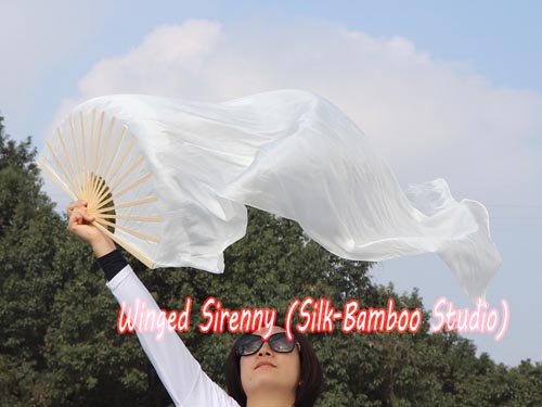 1.1m white kids' belly dance silk fan veil - Click Image to Close