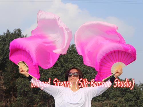 Pink fading 1.1m kids' belly dance silk fan veil - Click Image to Close