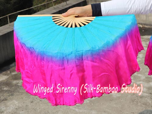 30cm bamboo+20cm silk turquoise-pink dance flutter - Click Image to Close
