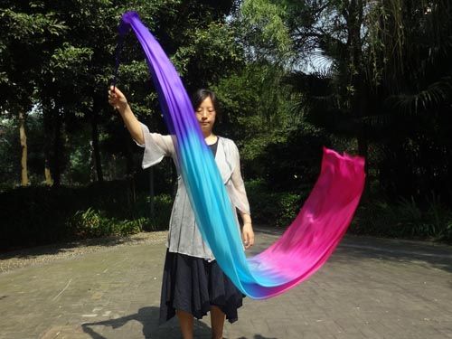 1pc 2.5m*90cm purple-turquoise-pink silk dance throw streamer - Click Image to Close