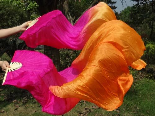 1.5m*0.9m pink-orange belly dance silk fan veil - Click Image to Close
