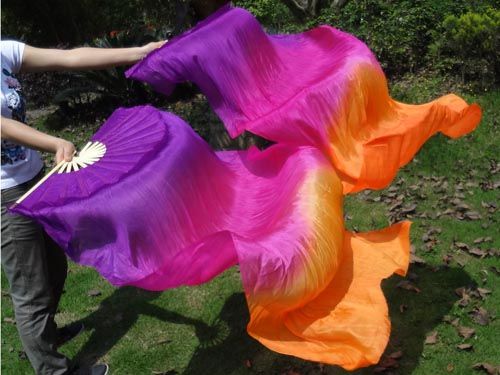 1.5m*0.9m Golden Violet belly dance silk fan veil [2GF150PU-PI-OG]