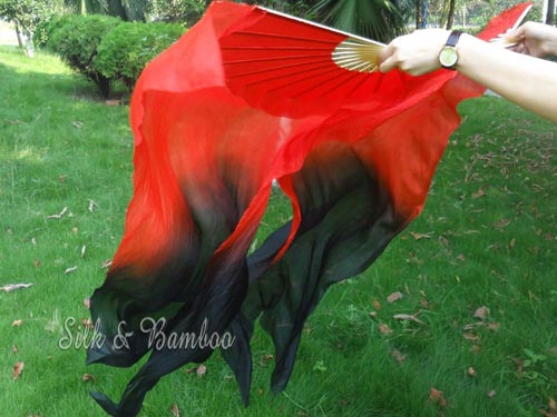 1.5m*0.9m red-black belly dance silk fan veil - Click Image to Close
