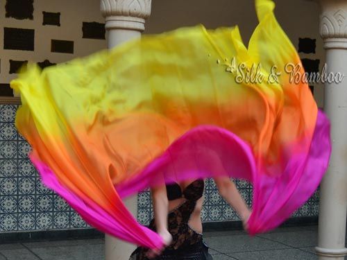 2.7m*1.1m yellow-orange-pink 5mm silk belly dance silk veil - Click Image to Close