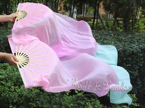 1.5m pastel pink-purple-green dance silk fan veil - Click Image to Close