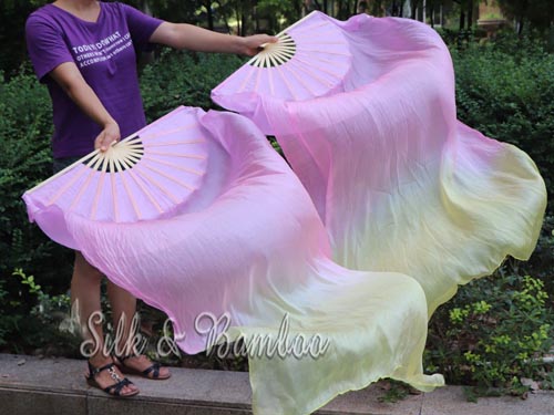 1.5m pastel colors purple-pink-orange dance silk fan veil - Click Image to Close