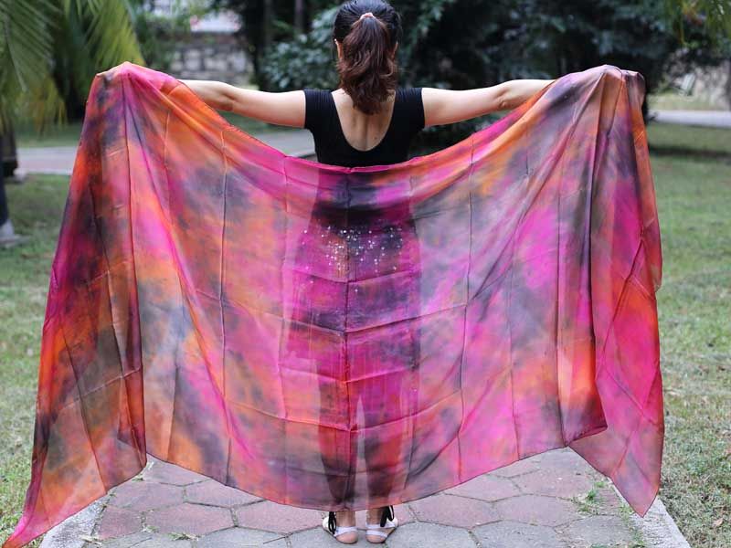2.7m*1.1m tie-dye BLK+PI+OG 5mm belly dance silk veil