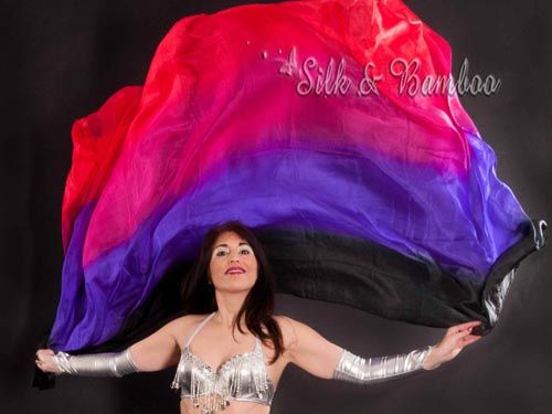 2.7m*1.1m black-purple-pink-red 5mm silk belly dance silk veil