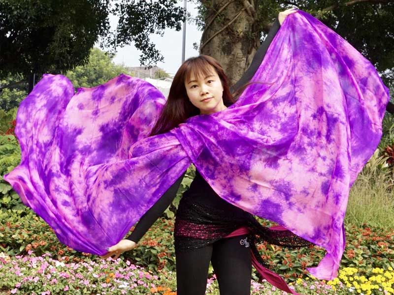 2.7m*1.1m pink+purple tie-dye 5mm belly dance silk veil