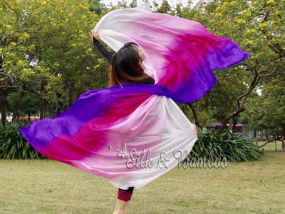 2.7m*1.4m white-pink-fuchsia-purple 5mm belly dance silk veil - Click Image to Close