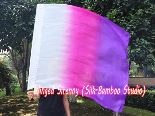1 pc 103cm*88cm spinning flag poi, white-pink-purple - Click Image to Close