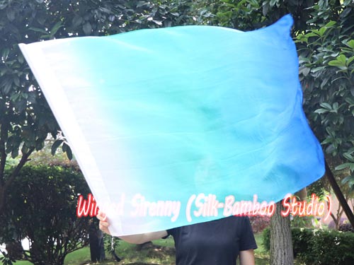 1 pc 103cm*88cm spinning flag poi, white-aqua-turquoise-blue - Click Image to Close