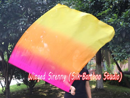 1 pc 103cm*88cm spinning flag poi, pink-orange-yellow - Click Image to Close