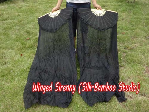 1.5m*0.9m black belly dance silk fan veil - Click Image to Close