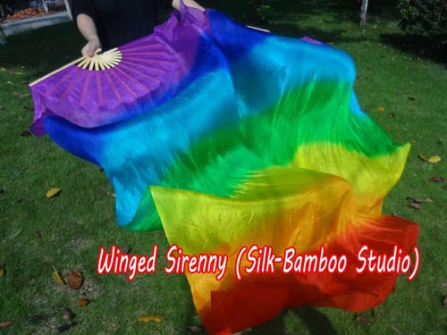 1.8m*0.9m Reverse Rainbow belly dance silk fan veil