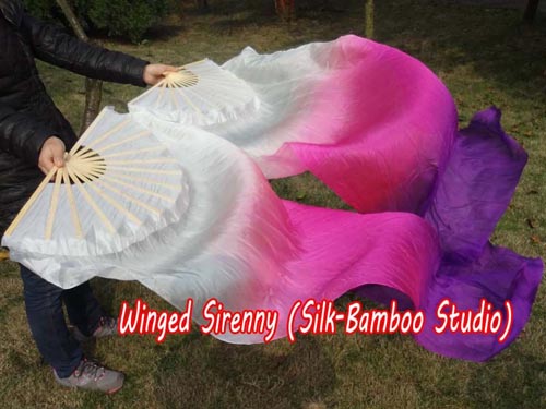 1.5m*0.9m white-pink-purple belly dance silk fan veil