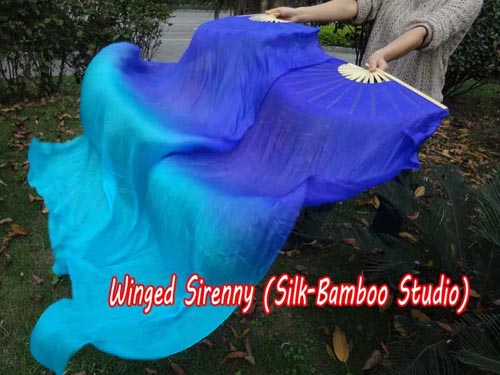 1.5m blue-turquoise belly dance silk fan veil - Click Image to Close
