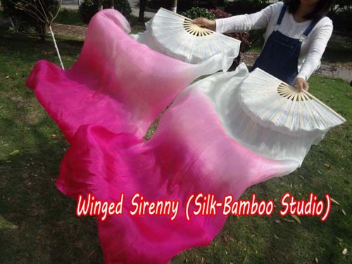 1.5m*0.9m white-pink belly dance silk fan veil - Click Image to Close