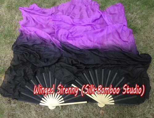 1.5m*0.9m black-purple belly dance silk fan veil - Click Image to Close