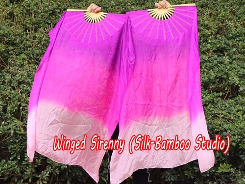 purple-pink-light pink 1.1m kids' belly dance silk fan veil - Click Image to Close