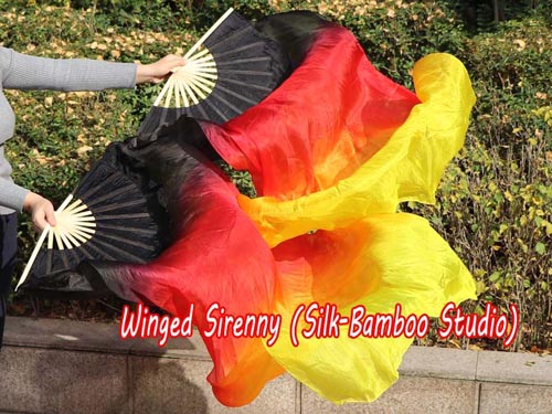 1.5m black-red-orange-yellow belly dance silk fan veil - Click Image to Close