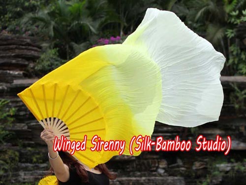 1.5m yellow fading belly dance silk fan veil - Click Image to Close