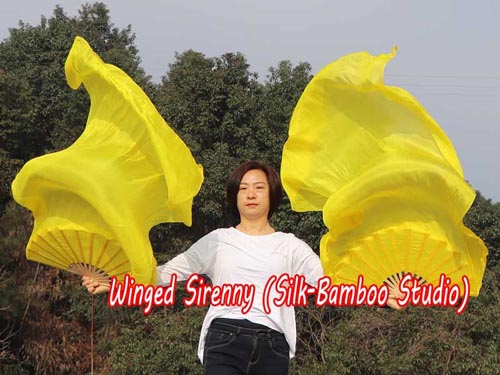 1.5m yellow belly dance silk fan veil - Click Image to Close