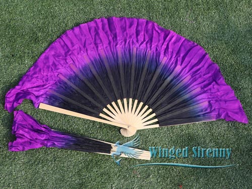 black-purple Chinese silk short flutter dance fan - Click Image to Close