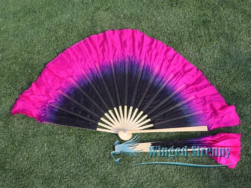 black-pink Chinese silk short flutter dance fan - Click Image to Close