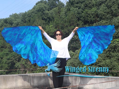 1 pair 180 cm (70") angel wing silk worship flex flag, Blue Moon