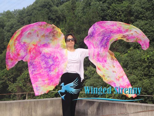 1 pair 180 cm (70") angel wing silk worship flex flag, Peony