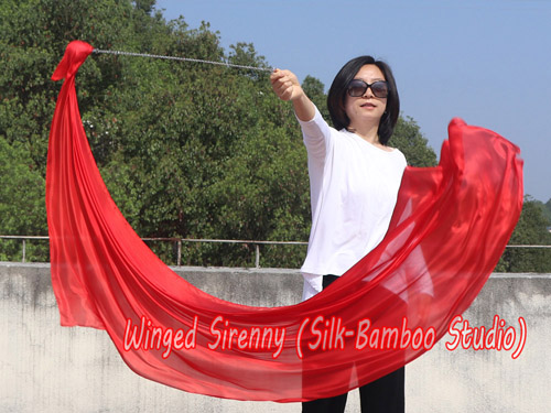 1pc 1.8M*0.9M red 5mm silk dance veil poi