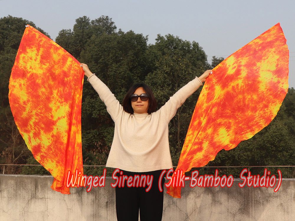 1 pair 180 cm (70") angel wing silk worship flex flag, Flame