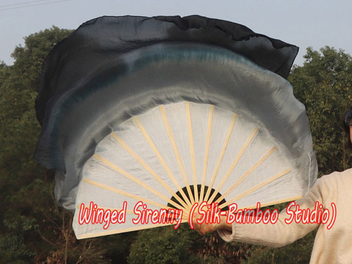 white-black large silk flutter fan - Click Image to Close