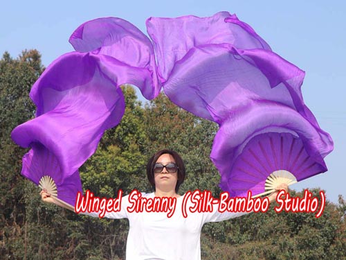 1.8m*0.9m purple belly dance silk fan veil - Click Image to Close