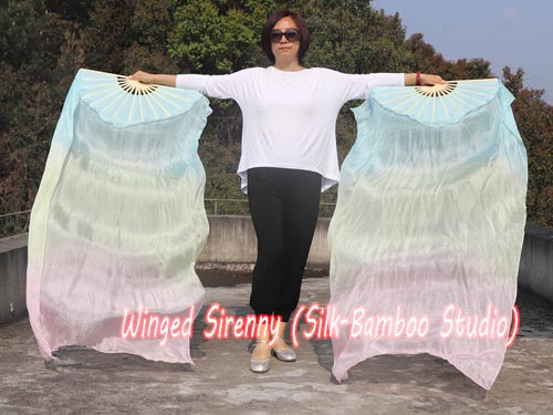 1.5m pastel color turquoise-yellow-pink dance silk fan veil - Click Image to Close