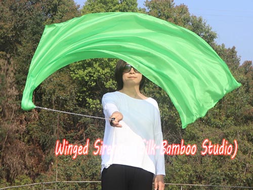 1pc 1.35M*0.6M green 5mm silk dance veil poi - Click Image to Close