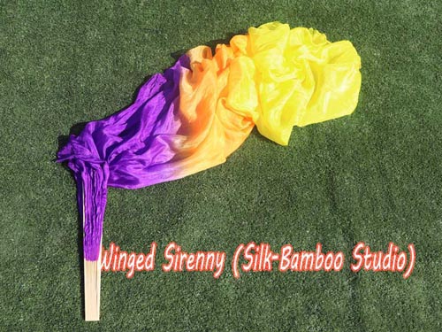 1.5m purple-orange-yellow belly dance silk fan veil - Click Image to Close