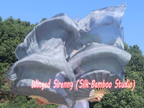 1.5m Silver belly dance silk fan veil - Click Image to Close