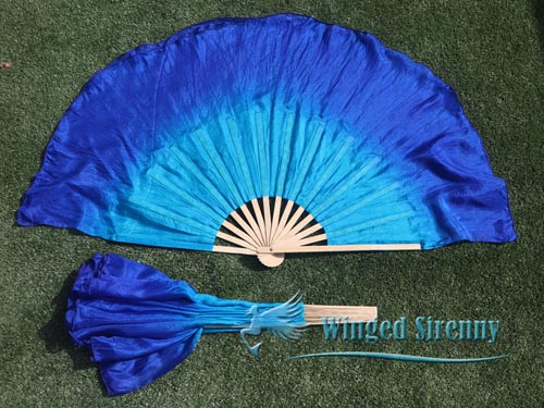 30cm bamboo+20cm silk turquoise-blue dance flutter - Click Image to Close