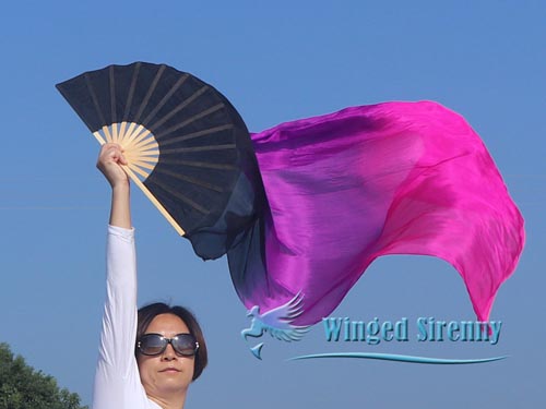 1.5m*0.9m black-purple-pink belly dance silk fan veil [2GF150BLK-PU-PI]