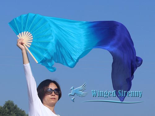 1.5m turquoise-blue belly dance silk fan veil - Click Image to Close