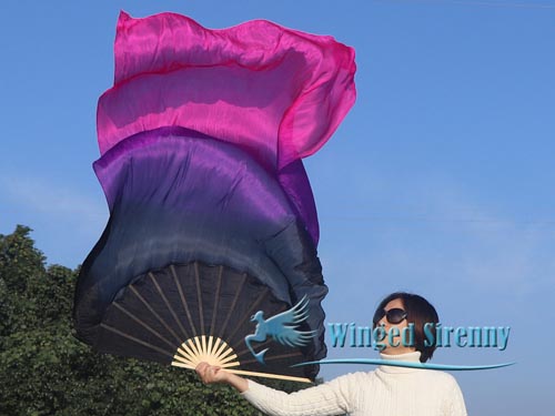 Black-purple-pink 1.8m large dance silk fan veil