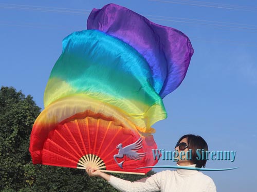 Rainbow 1.8m large dance silk fan veil