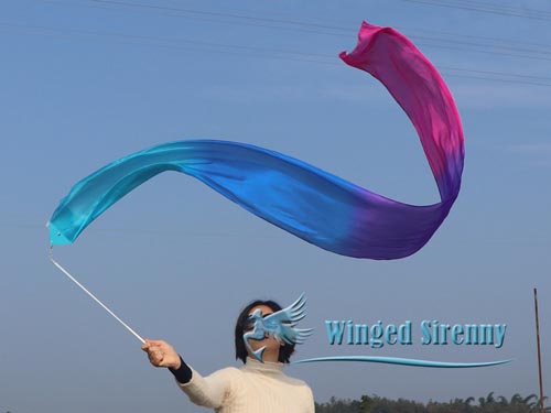 1pc 2.5m*30cm turquoise-blue-purple-pink silk dance streamer