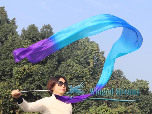 1pc 2.5m*30cm purple-turq-blue-turq-purple silk dance streamer