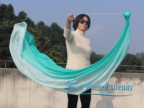 1pc 1.8M*0.9M peacock green fading 5mm silk dance veil poi - Click Image to Close