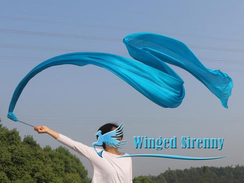 1pc 4m*0.9m turquoise 5mm silk dance throw streamer - Click Image to Close