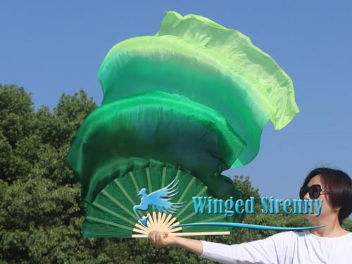 1.8m*0.9m Emerald belly dance silk fan veil - Click Image to Close