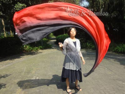 1pc 2.3M*0.9M black-red 5mm silk dance veil poi